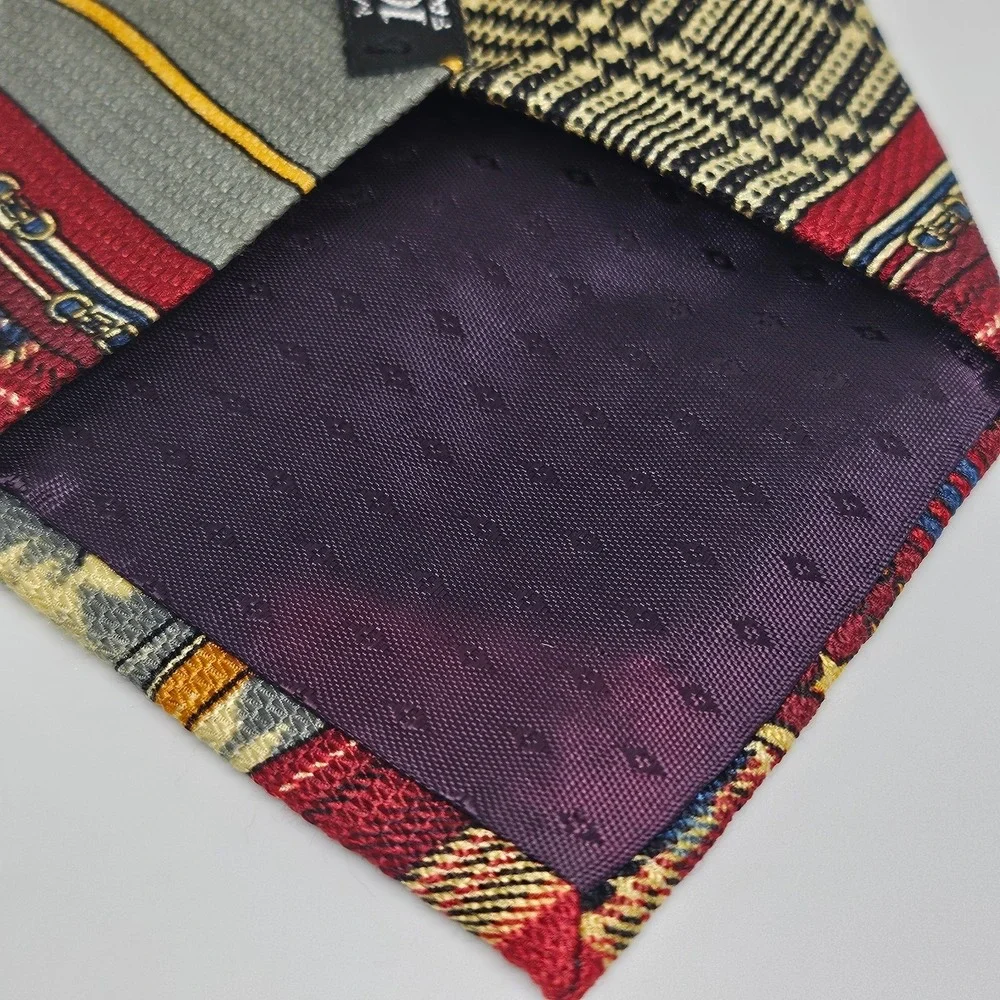 Vintage Plaid Polo Equestrian Tie Horse Paolo Rossi Italian Designer Red Blue